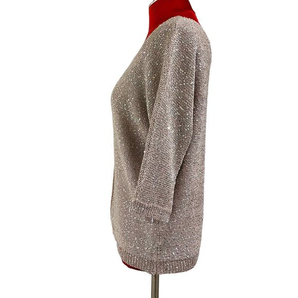 WD NY Sparkle Sweater Size L Casual Slouchy Sequins Chic Lux Elegant Blush Beige - Picture 4 of 10